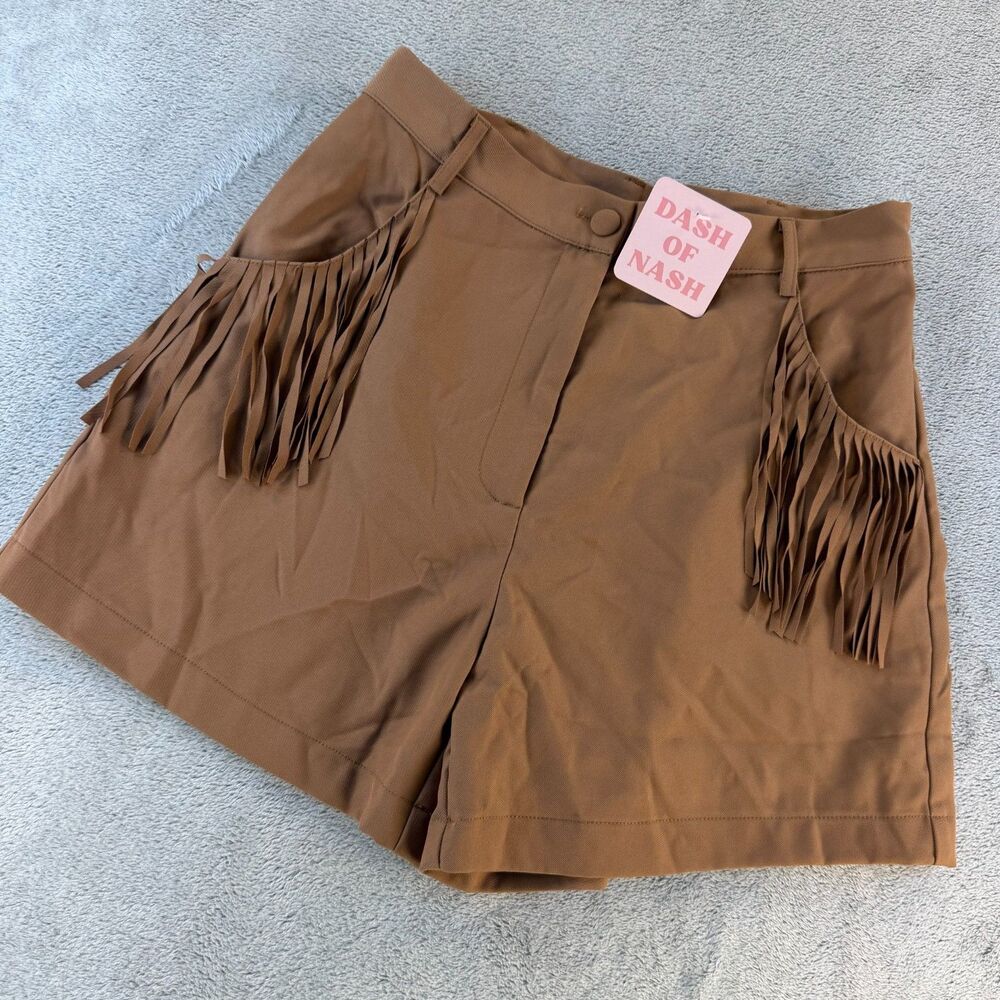 Dash of Nash Brooks Fringe Shorts Women Y2K Western Festival Tan Medium NWT